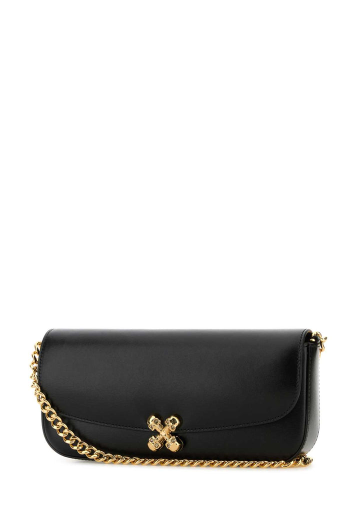 Black Leather Skull Flower Crossbody Bag Blackgold Borse A Tracolla