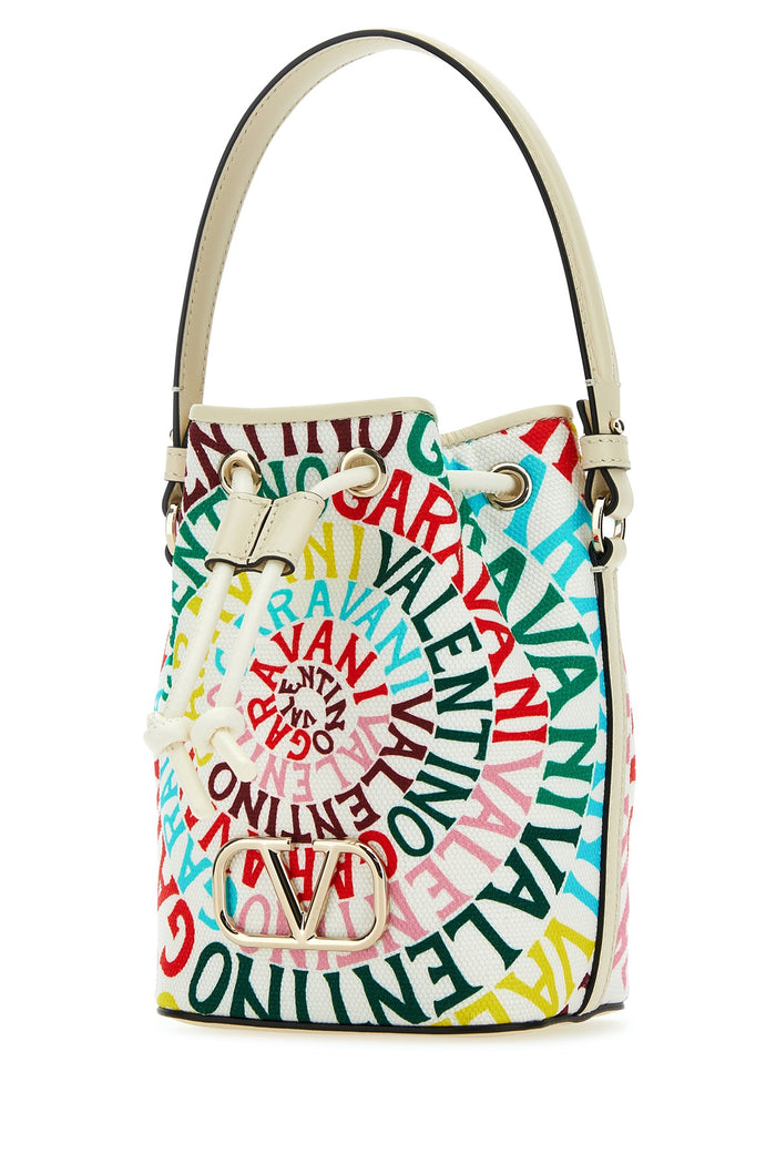 Printed Canvas And Leather Valentino Garavani Escape Bucket Bag Multicolorivory Clutch