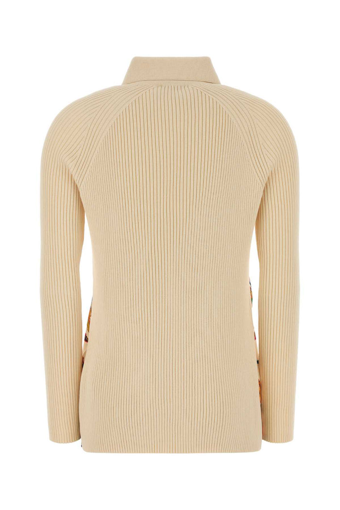 Ivory Knit And Silk Polo Shirt S9804 Maglia Cotone Tessuto Seta Camicie