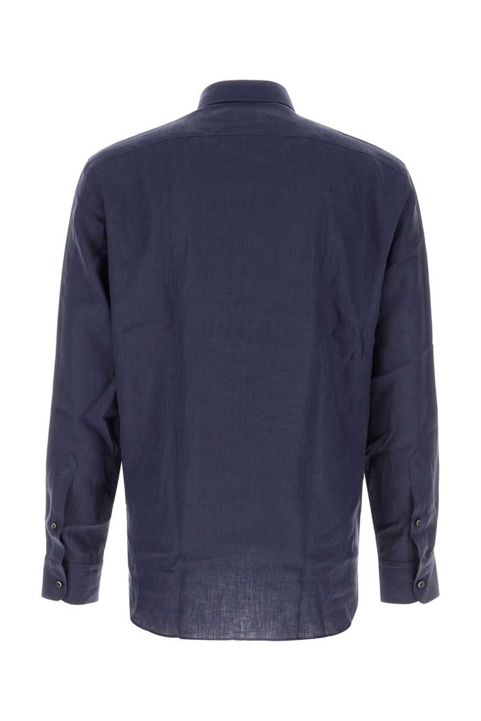 Navy Blue Linen Shirt B07g Exterior: Camicie