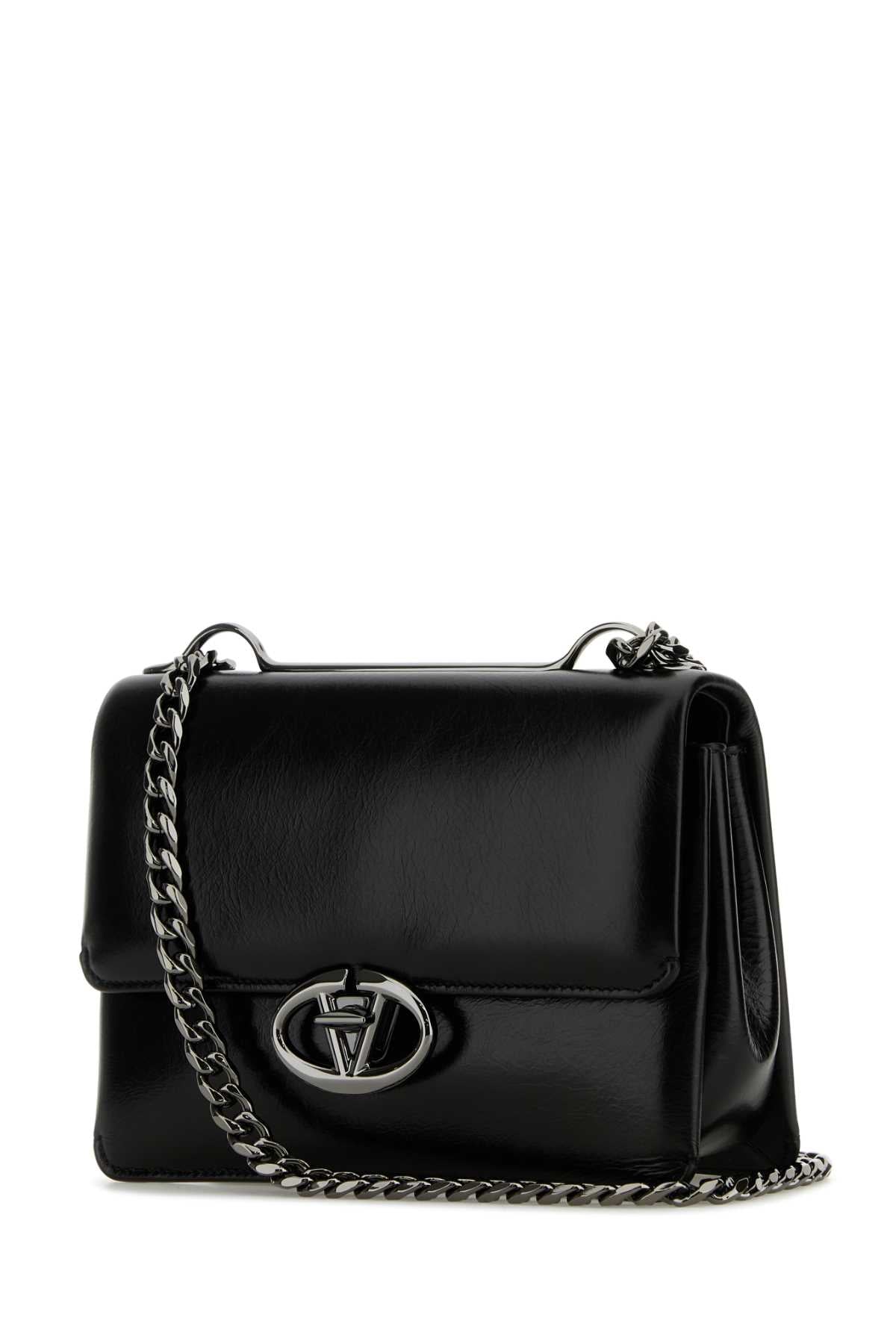 Black Leather Small Vlogo Shoulder Bag Nero Calf - Bos Taurus Borse A Tracolla
