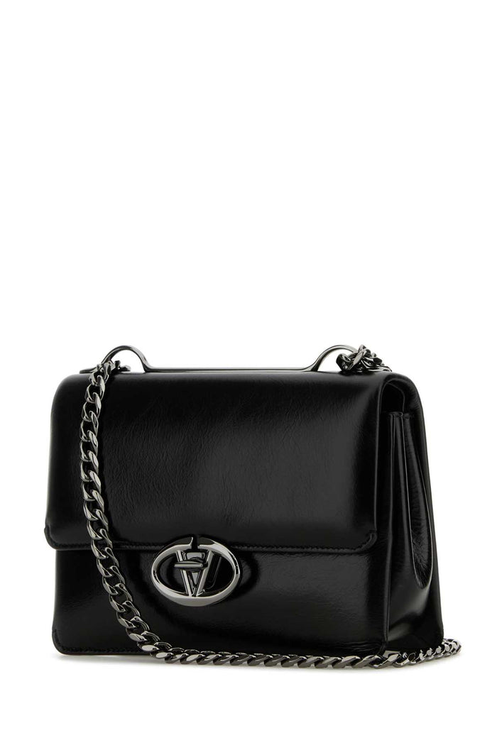 Black Leather Small Vlogo Shoulder Bag Nero Calf - Bos Taurus Borse A Tracolla