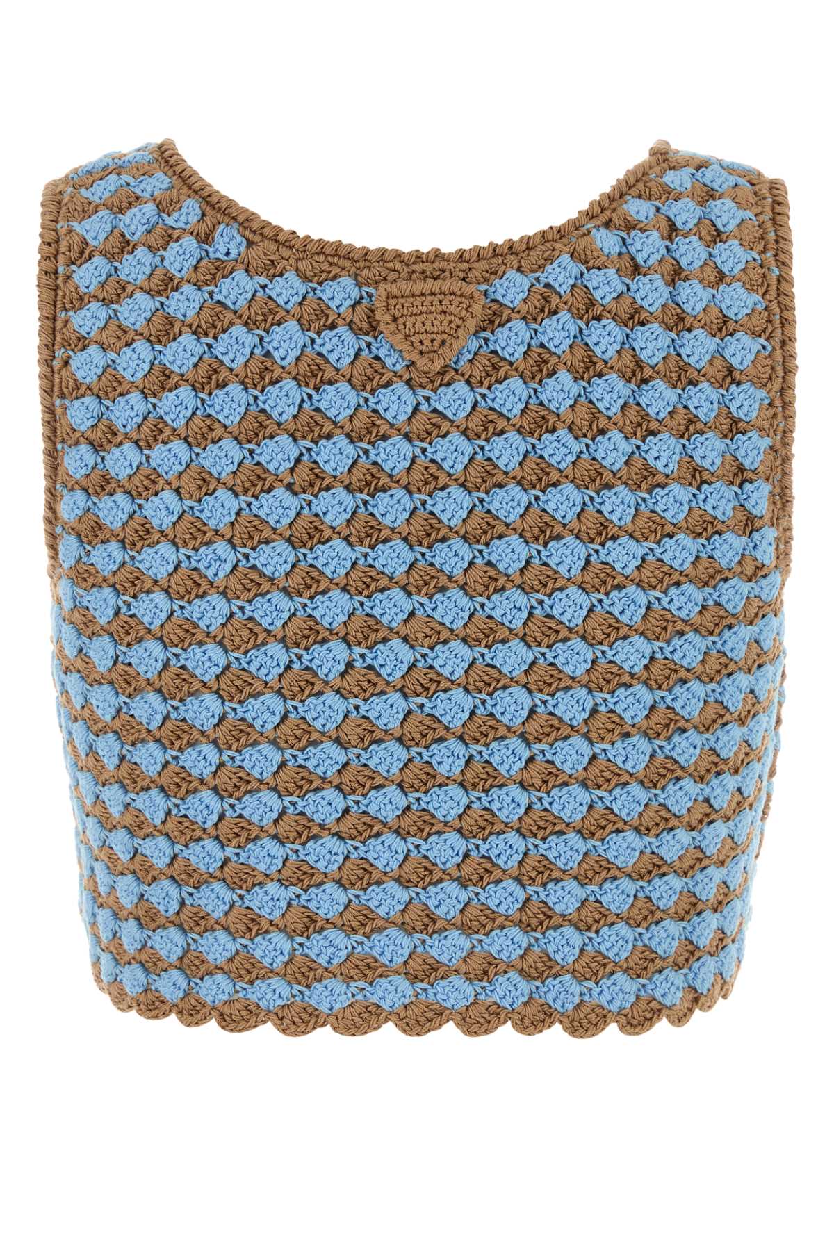 Tow-Tone Crochet Crop Top Cammello+azzurro Exterior: Cotton Maglie