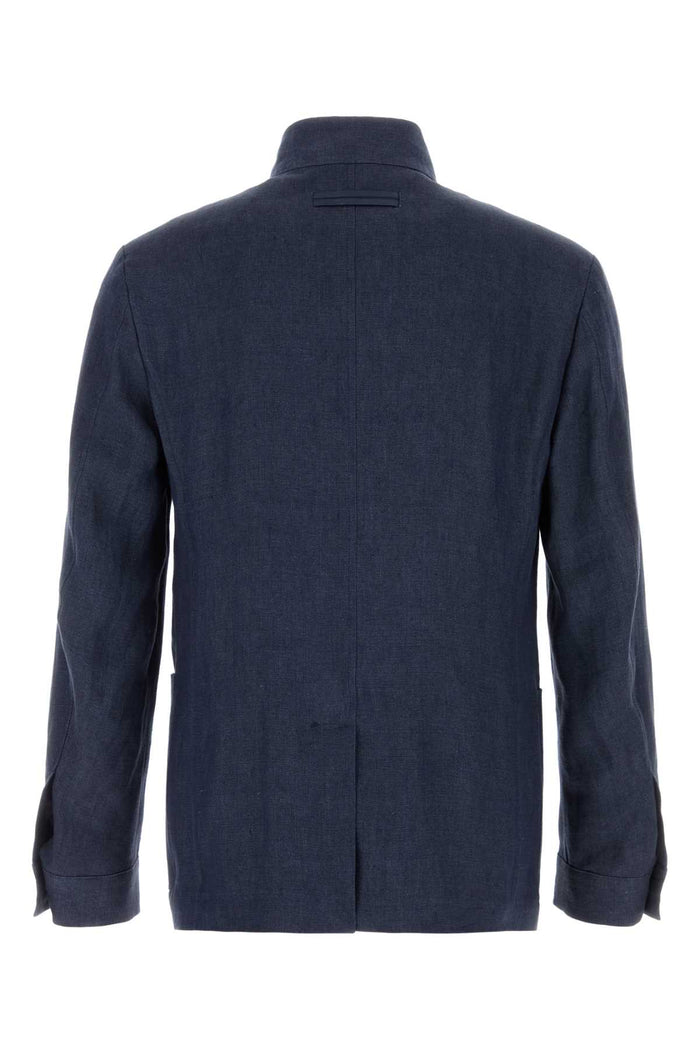 Navy Blue Linen Blazer 7r Exterior: Giacche E Gilet