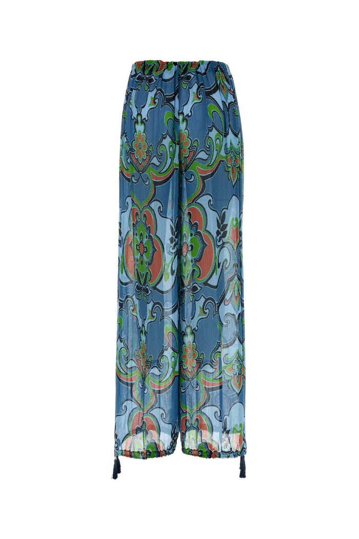 Printed Viscose Blend Wide-Leg Pant Stampafdoazzurro Exterior: Silk Pantaloni