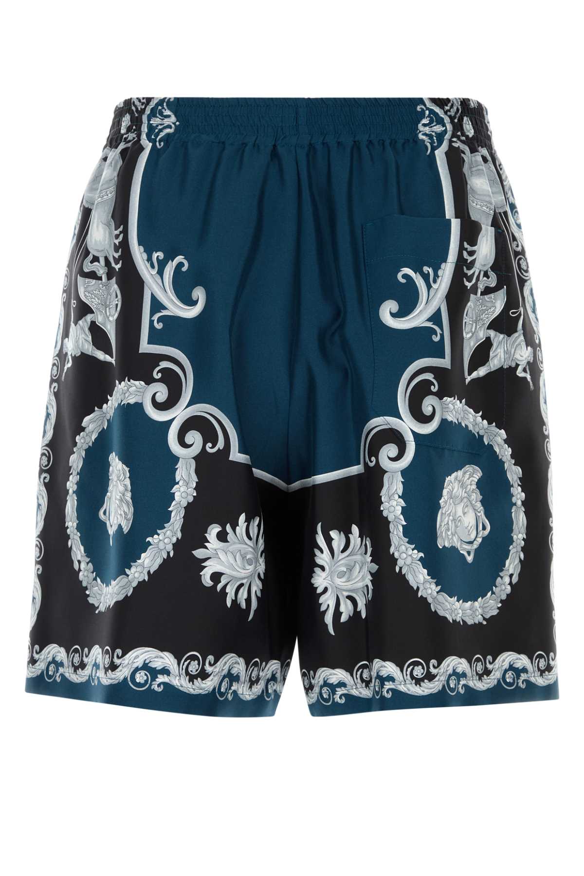 Printed Silk Bermuda Shorts Blackpetrolblue Exterior