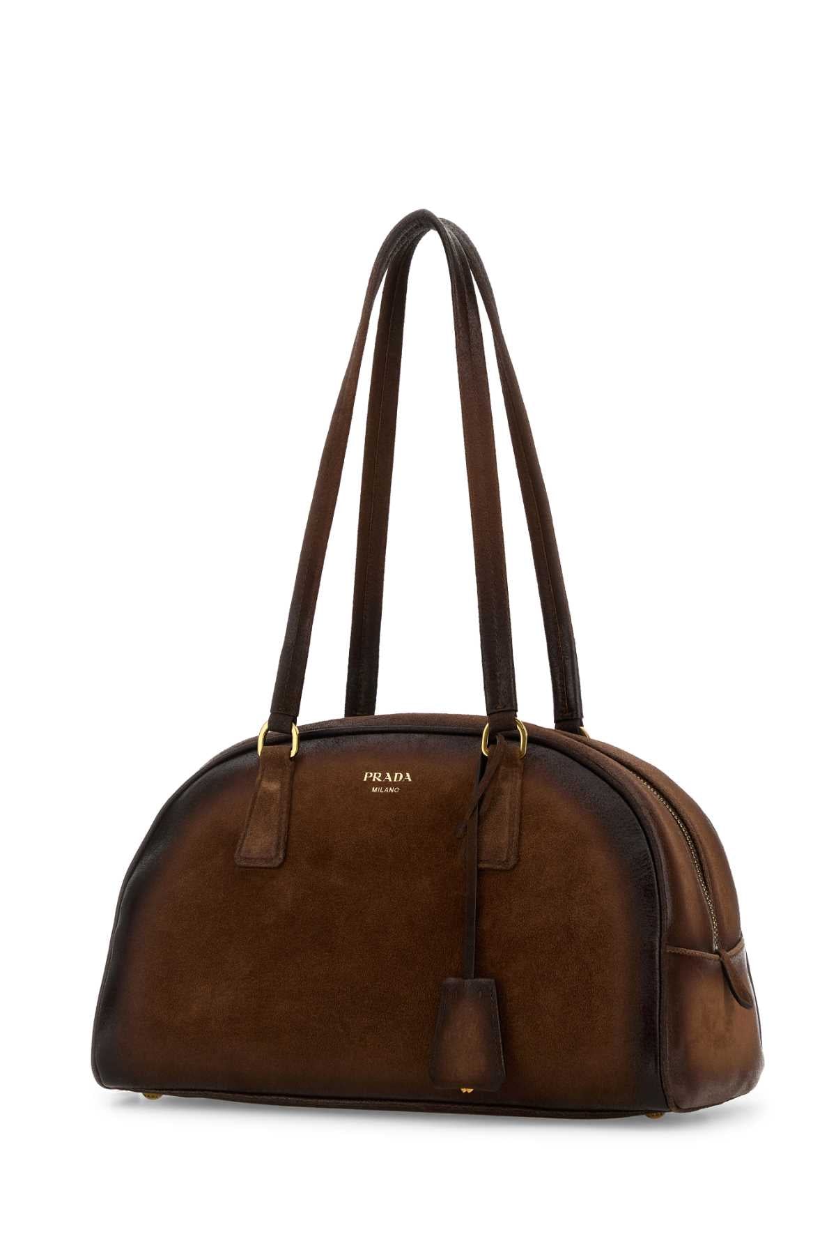 Brown Suede Medium Prada Bowling Shoulder Bag Cacao Vitello Borse A Mano