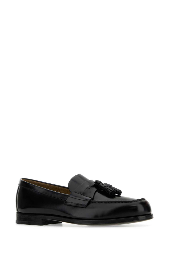 Black Leather Loafers Nero Vitello Mocassini