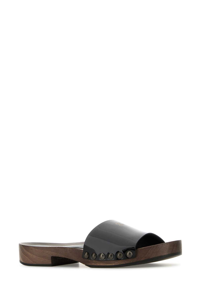 Black Leather Clogs Nero Sandali