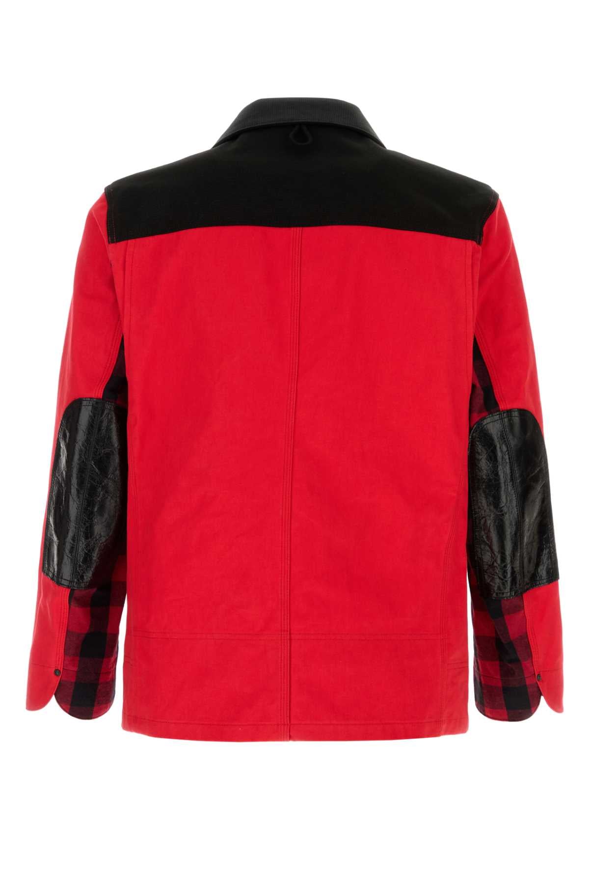Red Denim Jacket Redxblack Exterior: Cotton Giubbini