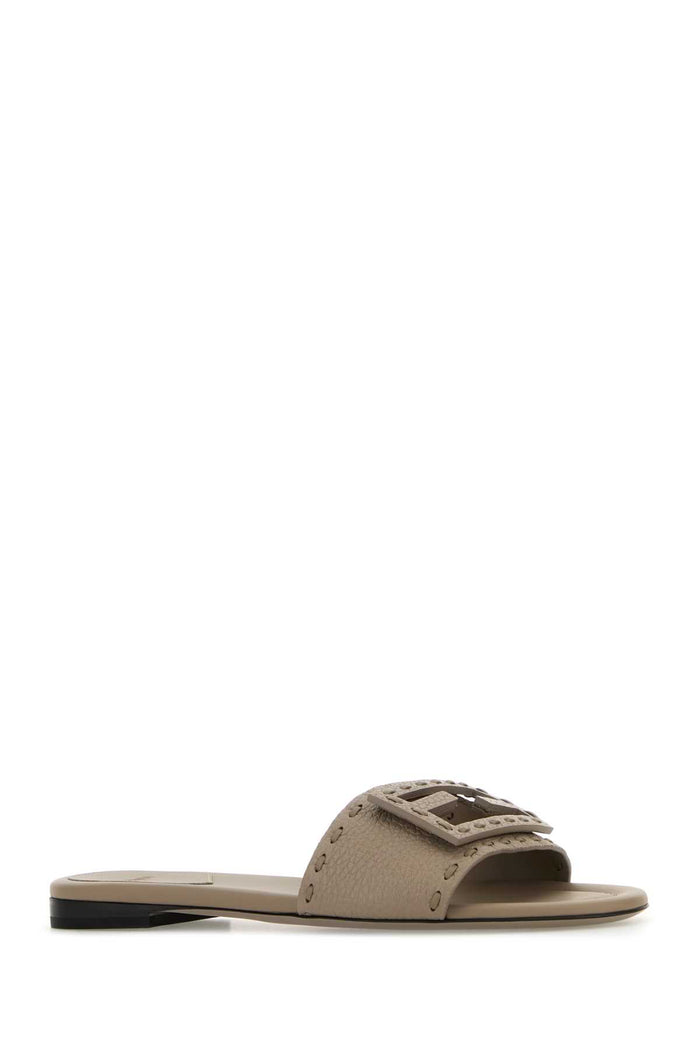 Cappuccino Leather Baguette Slippers Tortora