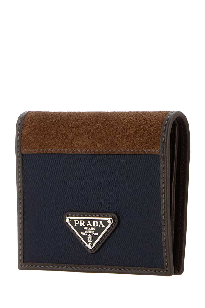Two-Tone Fabric And Suede Wallet Blucaffe' Poliammidericiclata-vitello Portafogli