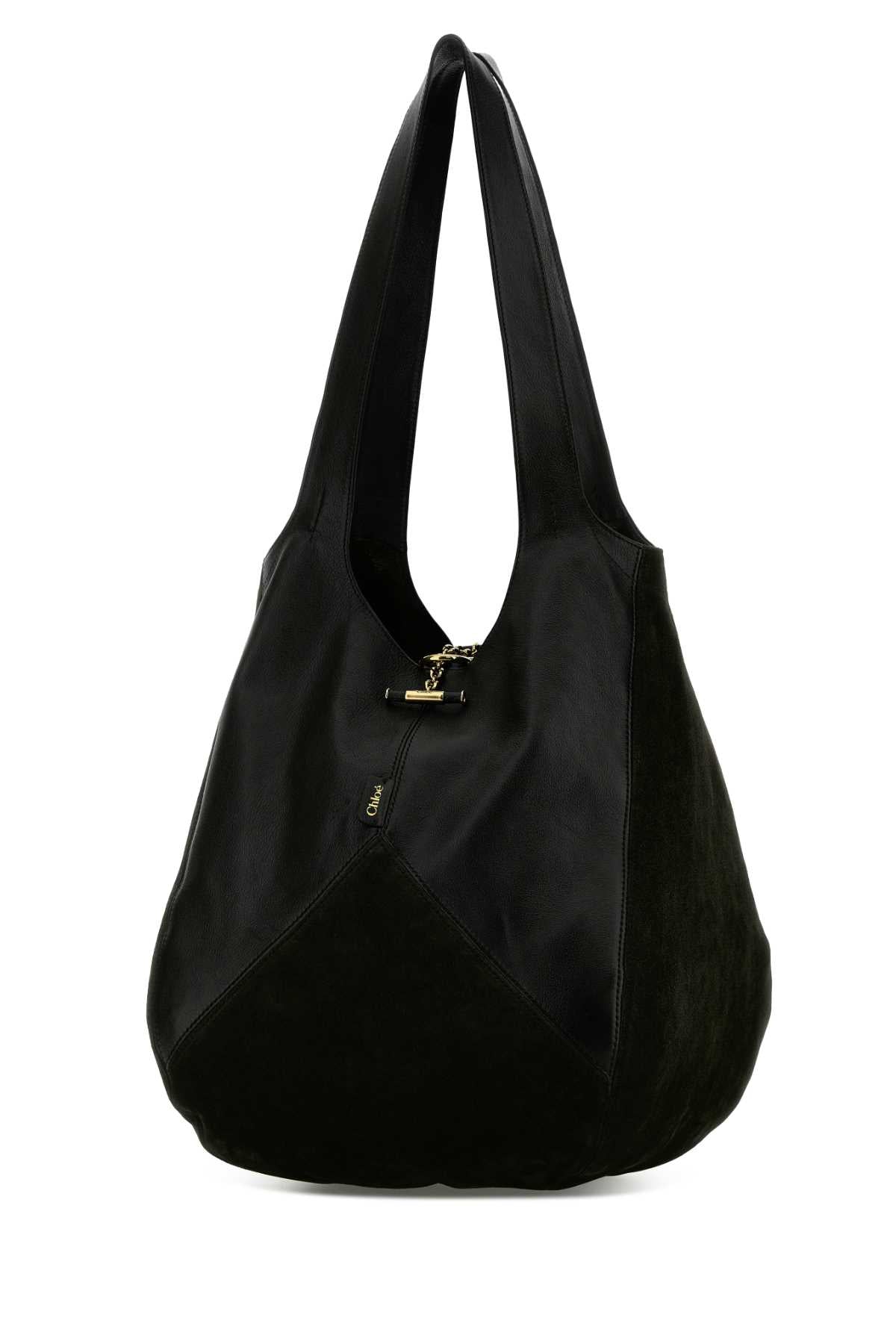 Black Suede And Leather Balloon Shopping Bag Borse A Mano