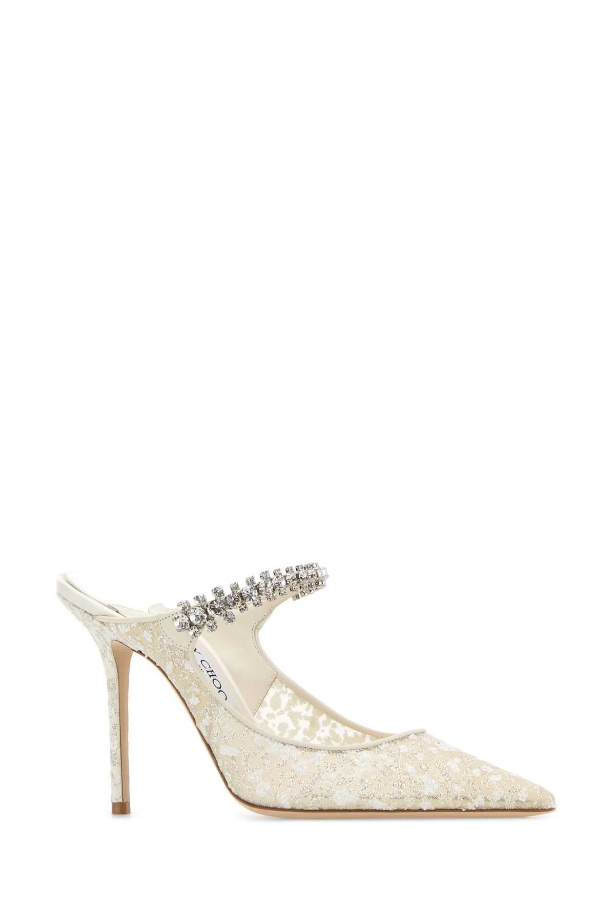 Embellished Mesh Bing 100 Mules Silverwhite Textile Leather Salpa Metal Scarpe Con Tacco