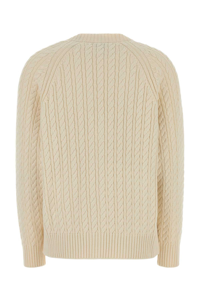 Ivory Cotton Blend Cardigan Ecru Exterior: Wool Maglieria