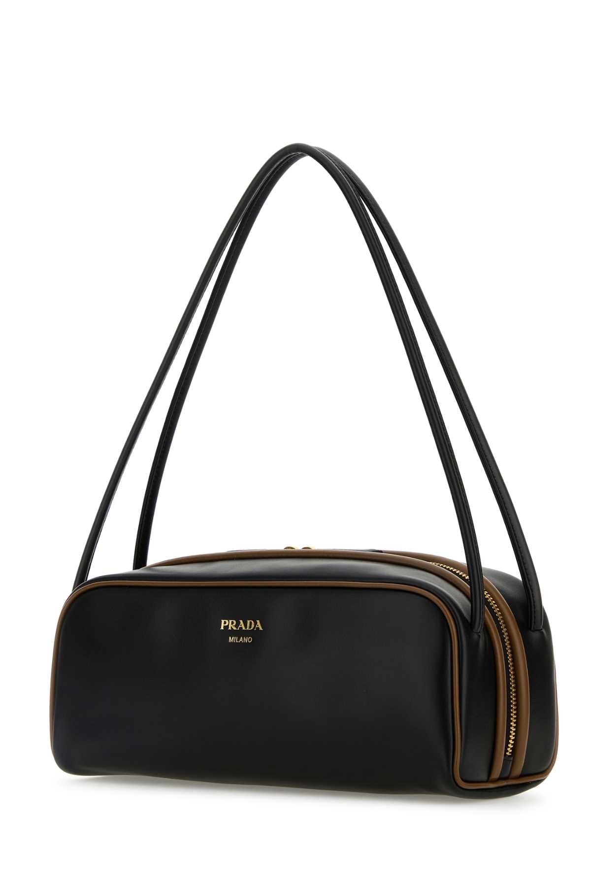 Black Leather Shoulder Bag Nero+nocciola Vitello Borse A Mano
