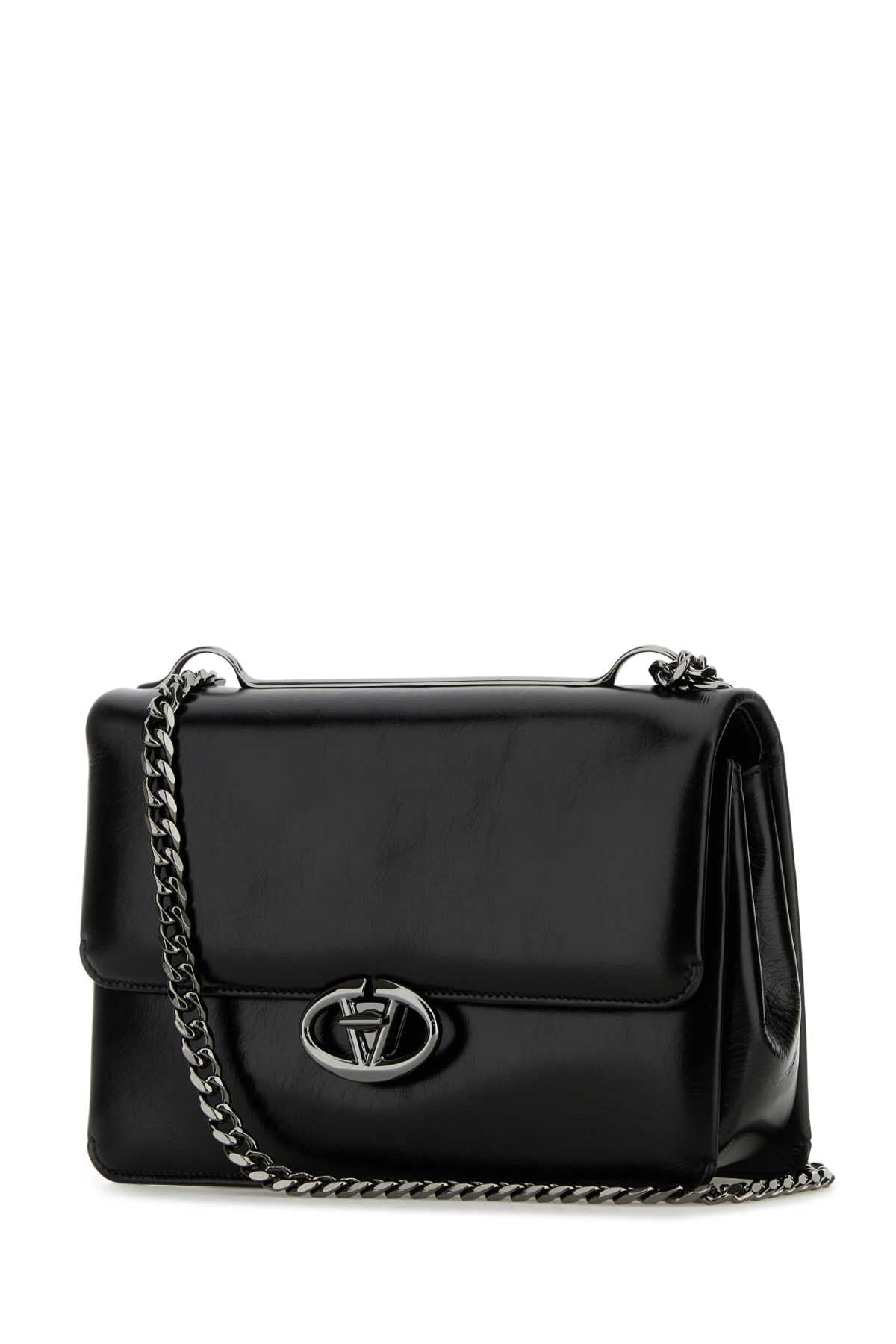 Black Leather Medium Vlogo Shoulder Bag Nero Borse A Tracolla
