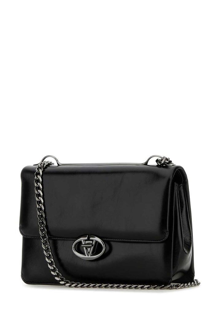 Black Leather Medium Vlogo Shoulder Bag Nero Borse A Tracolla