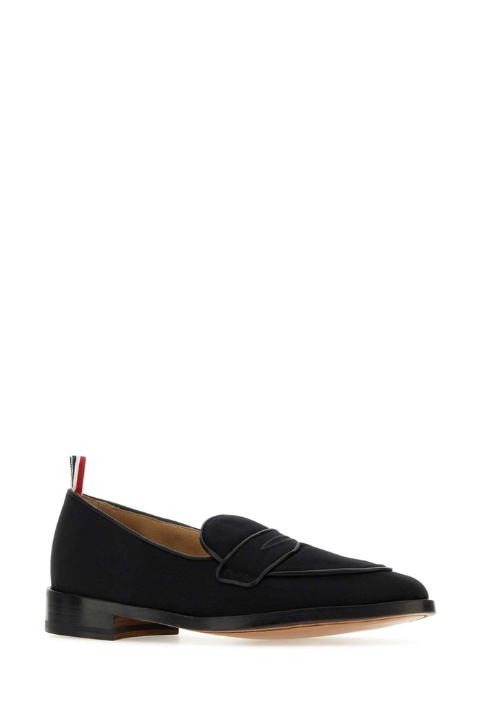 Midnight Blue Fabric Loafers Black Mocassini