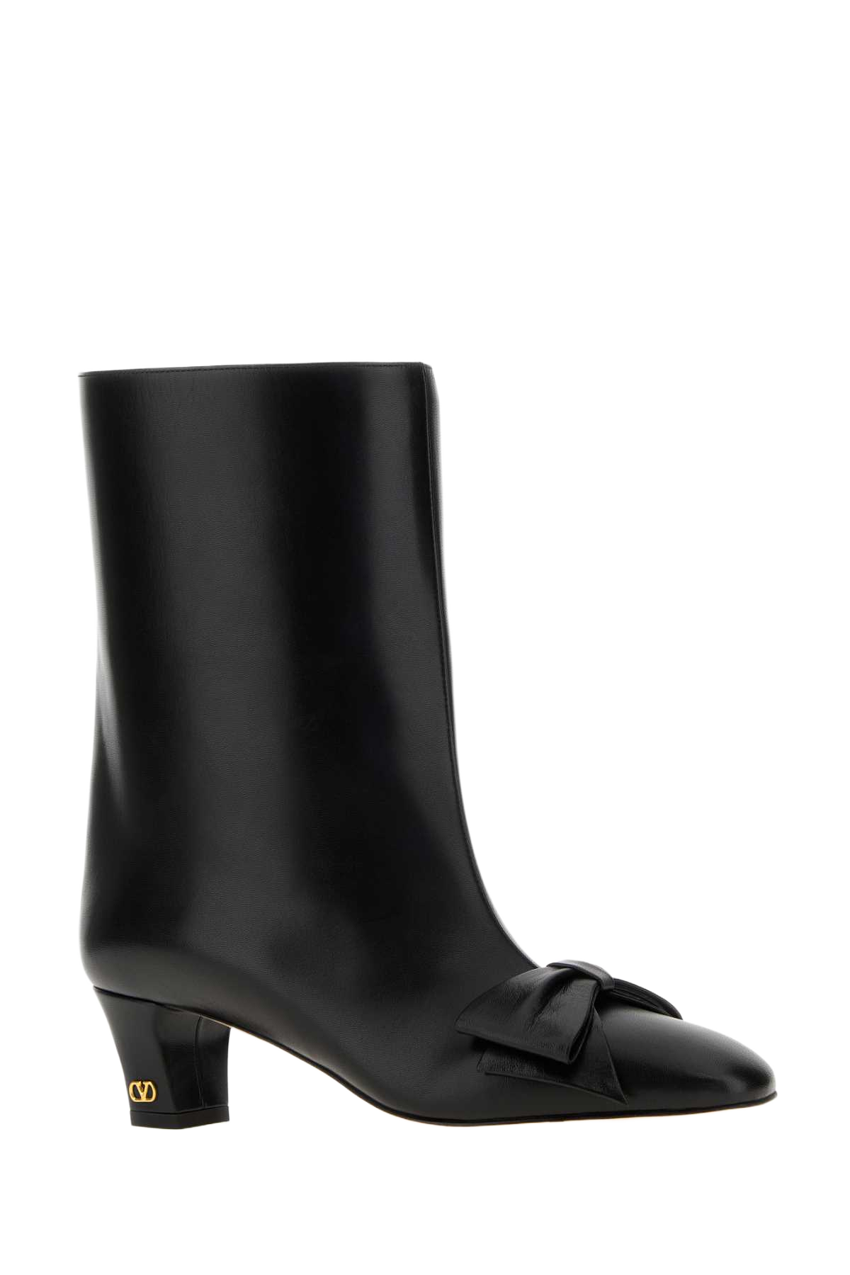 Black Leather Bowow Ankle Boots Nero Stivali