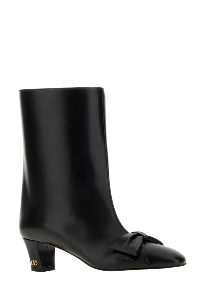 Black Leather Bowow Ankle Boots Nero Stivali
