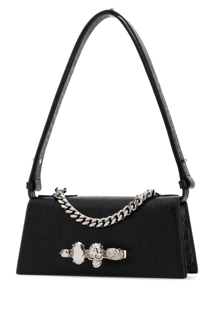 Black Leather Mini Jewelled Shoulder Bag Blacksilver Borse A Mano