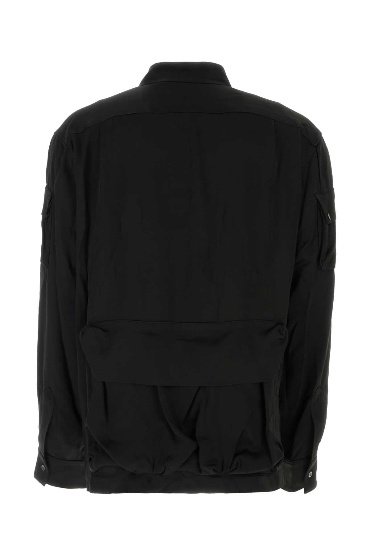 Black Satin Shirt Crepe Exterior: Rayon Camicie