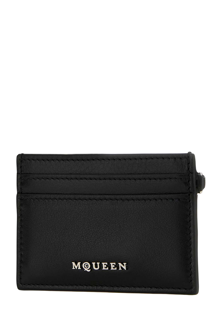 Black Leather Sling Card Holder Blacksilver Portafogli