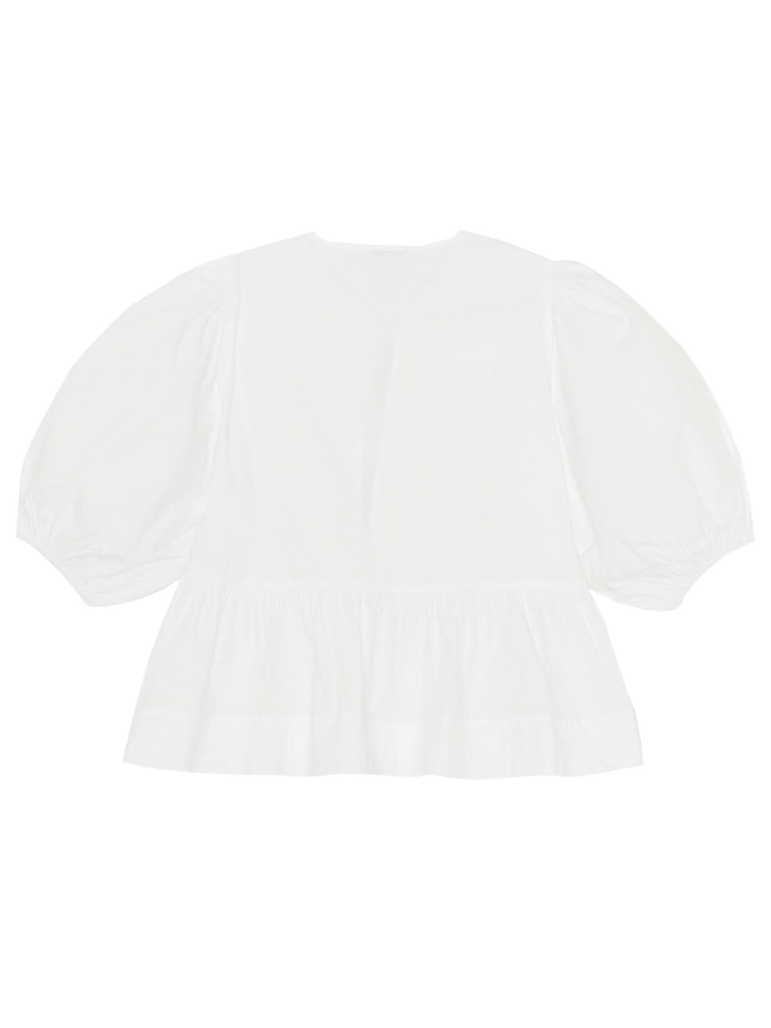 Blue Peplum White Organic Cotton Tops