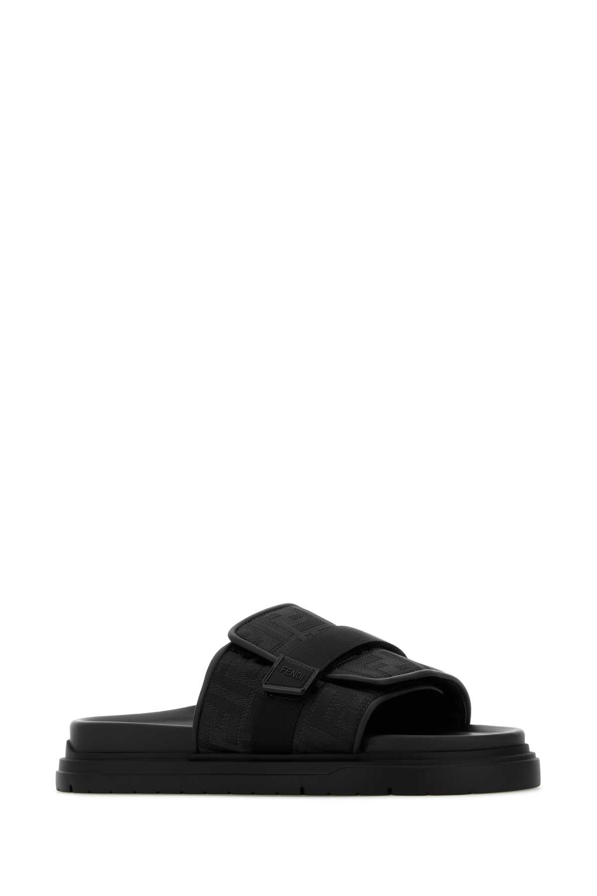 Black Fabric Chunky Slippers Nero+nero