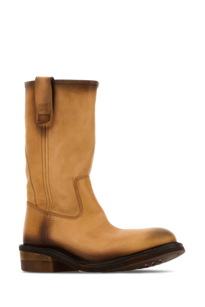 Camel Leather Boots Cuoio Stivali