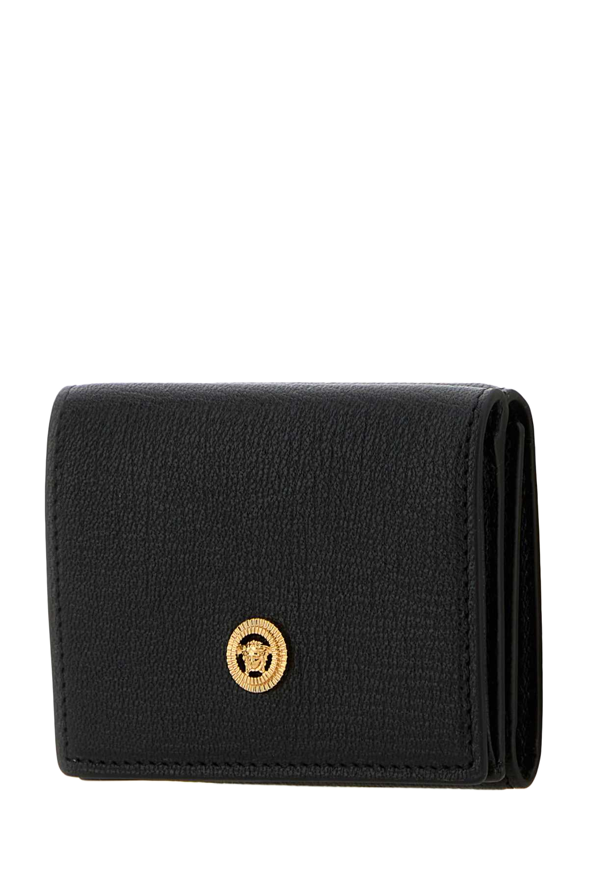 Black Leather Medusa Biggie Wallet Blackversacegold Portafogli