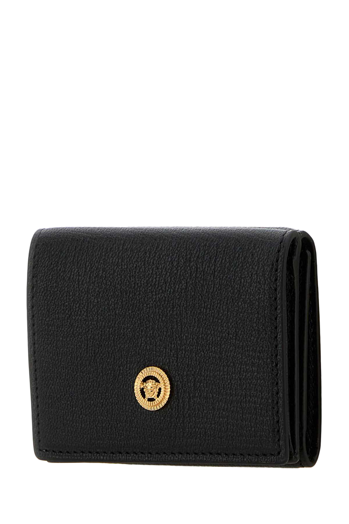 Black Leather Medusa Biggie Wallet Blackversacegold Portafogli