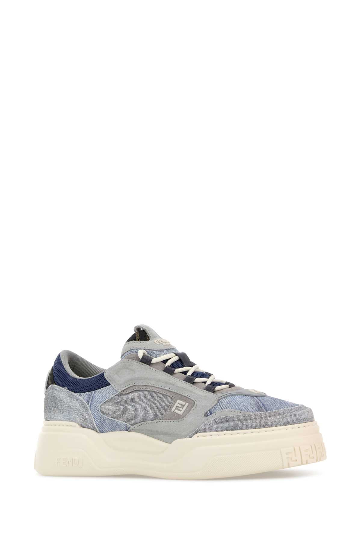 Multicolor Denim Fendi Force Sneakers Grig+denim Blu+denim