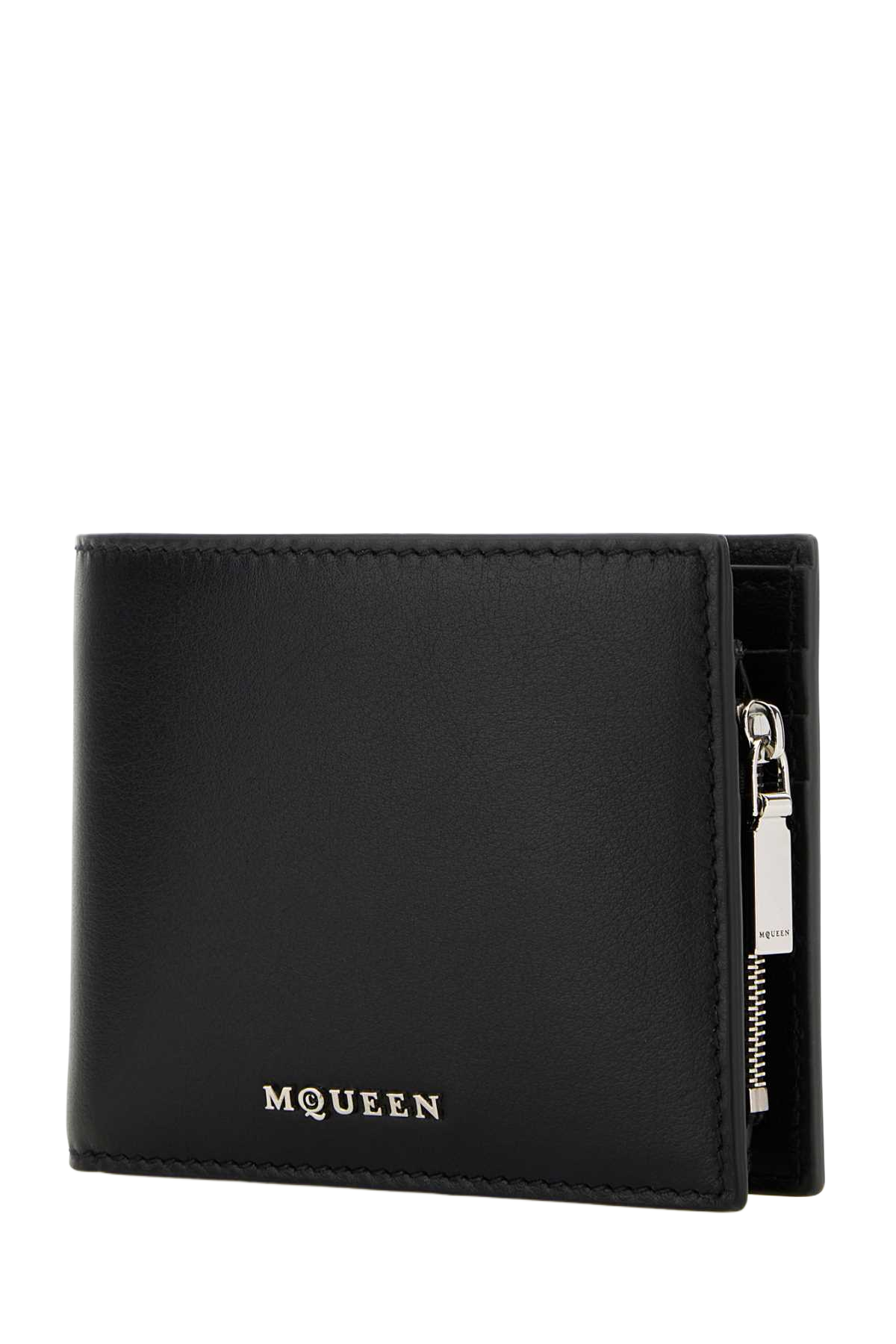 Black Leather Wallet Blacksilver Portafogli