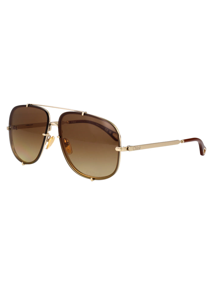 Ch0348s Gold-gold-brown Metal Sunglasses