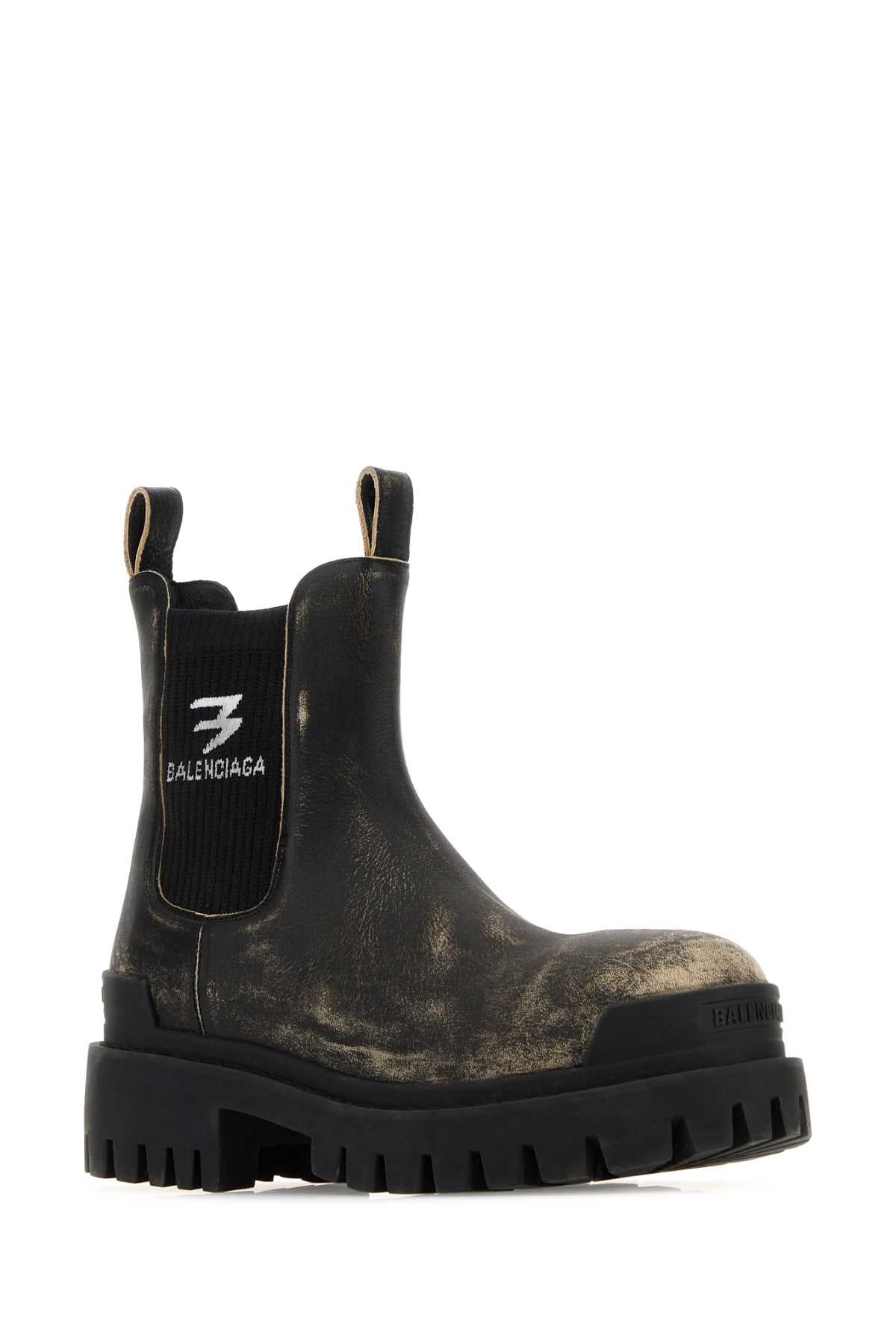 Black Leather Strike Chelsea Ankle Boots Blk/beige-white Logo Stivali