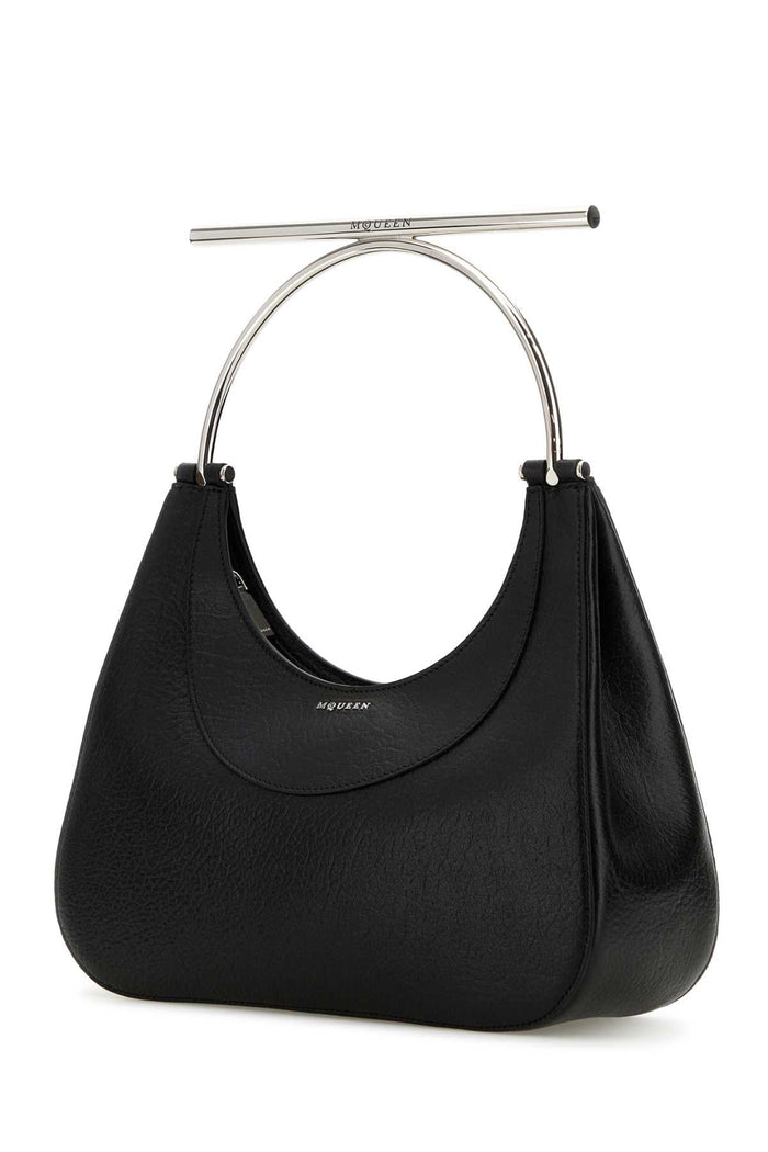 Black Leather Cross-Bar Handbag Blacksilver Borse A Mano