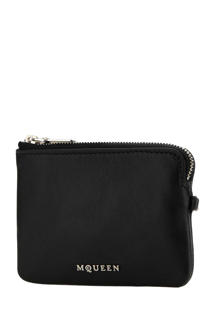 Black Leather Sling Card Holder Blacksilver Portafogli