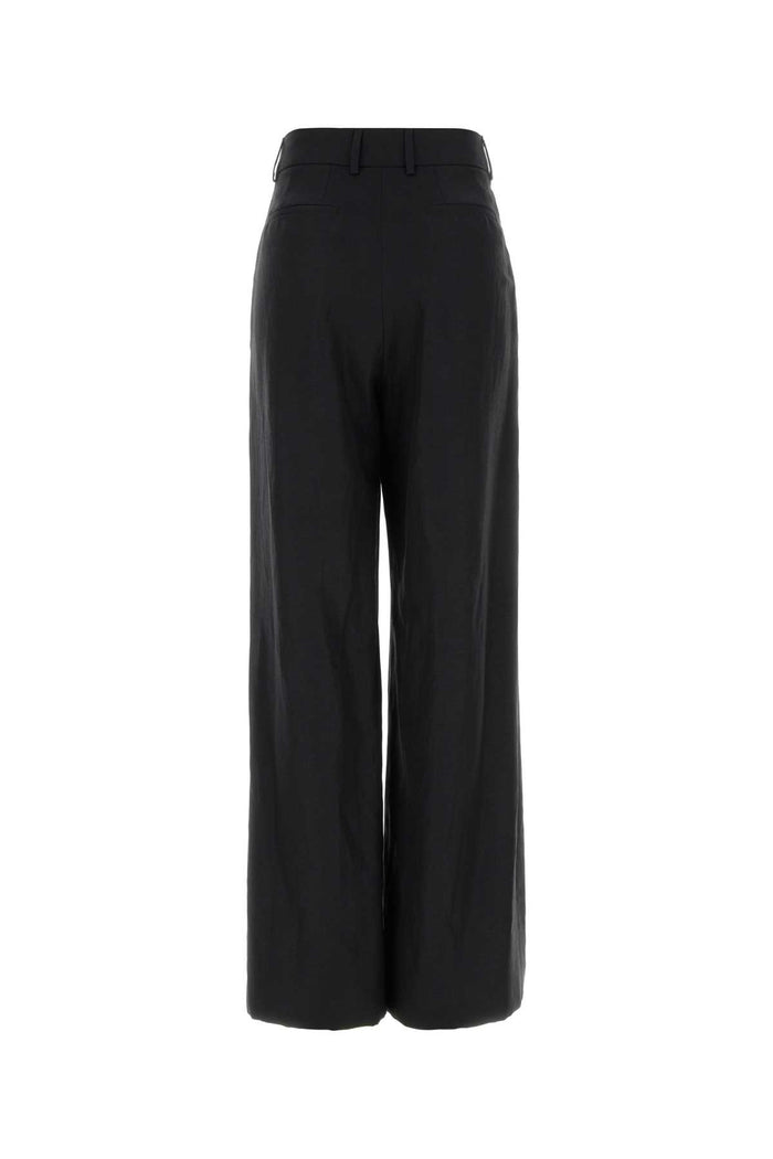 Black Twill Wide-Leg Frankie Pant Nero Exterior: Virgin Wool Linen Pantaloni