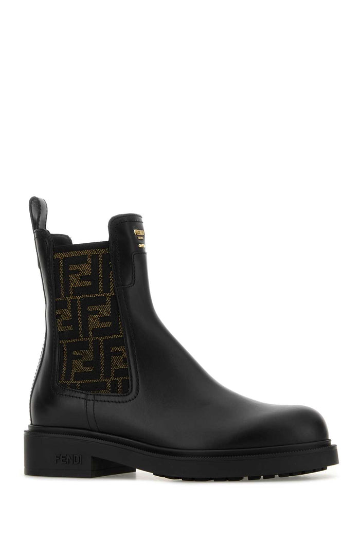Black Leather Fendi Filo Ankle Boots Nero+black Avana Stivali