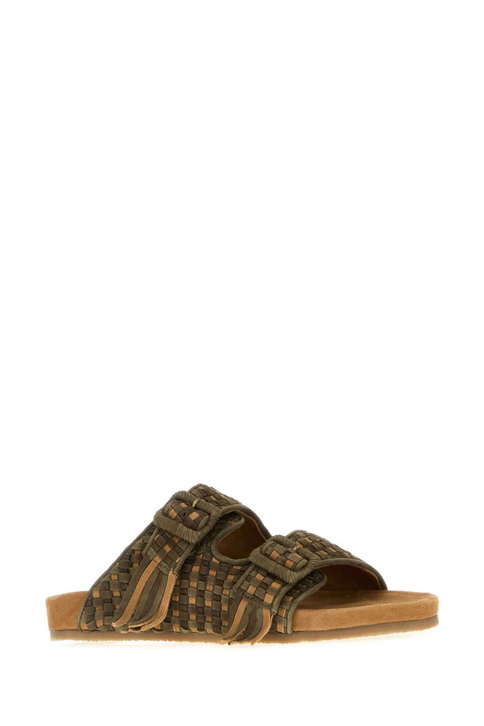Multicolor Suede Slippers Greenkhaki
