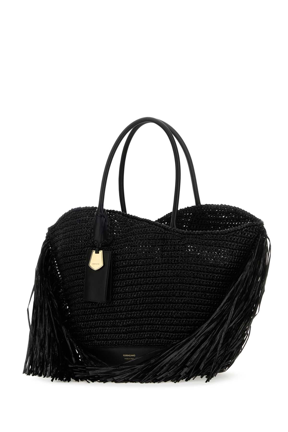 Black Raffia And Leather Big Shopping Bag Neroneronero Borse A Mano