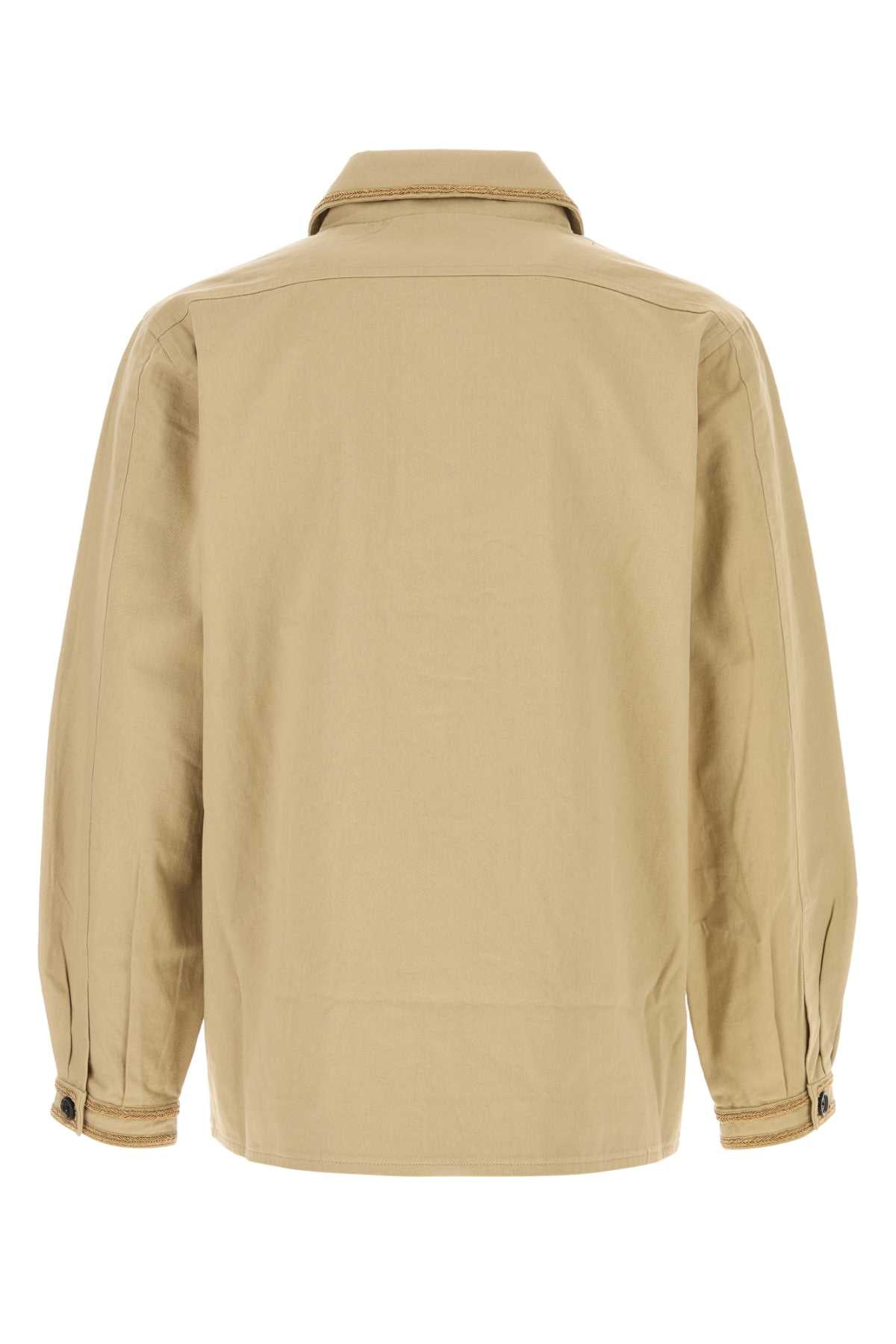 Beige Cotton Bullion Jacket Khaki Exterior: Giubbini