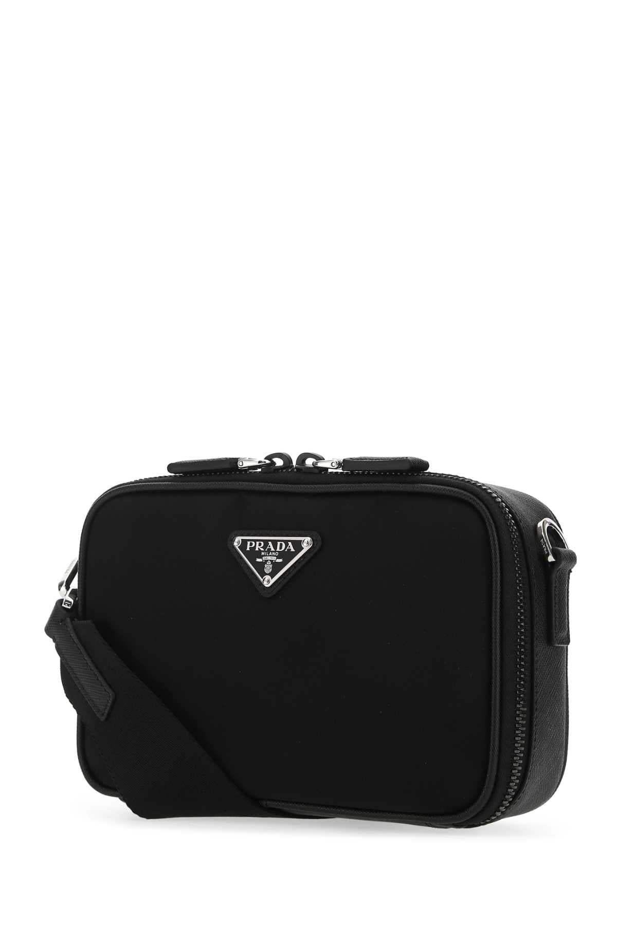Black Leather And Nylon Crossbody Bag F0002 Poliammidericiclata-vitello Borse A Tracolla
