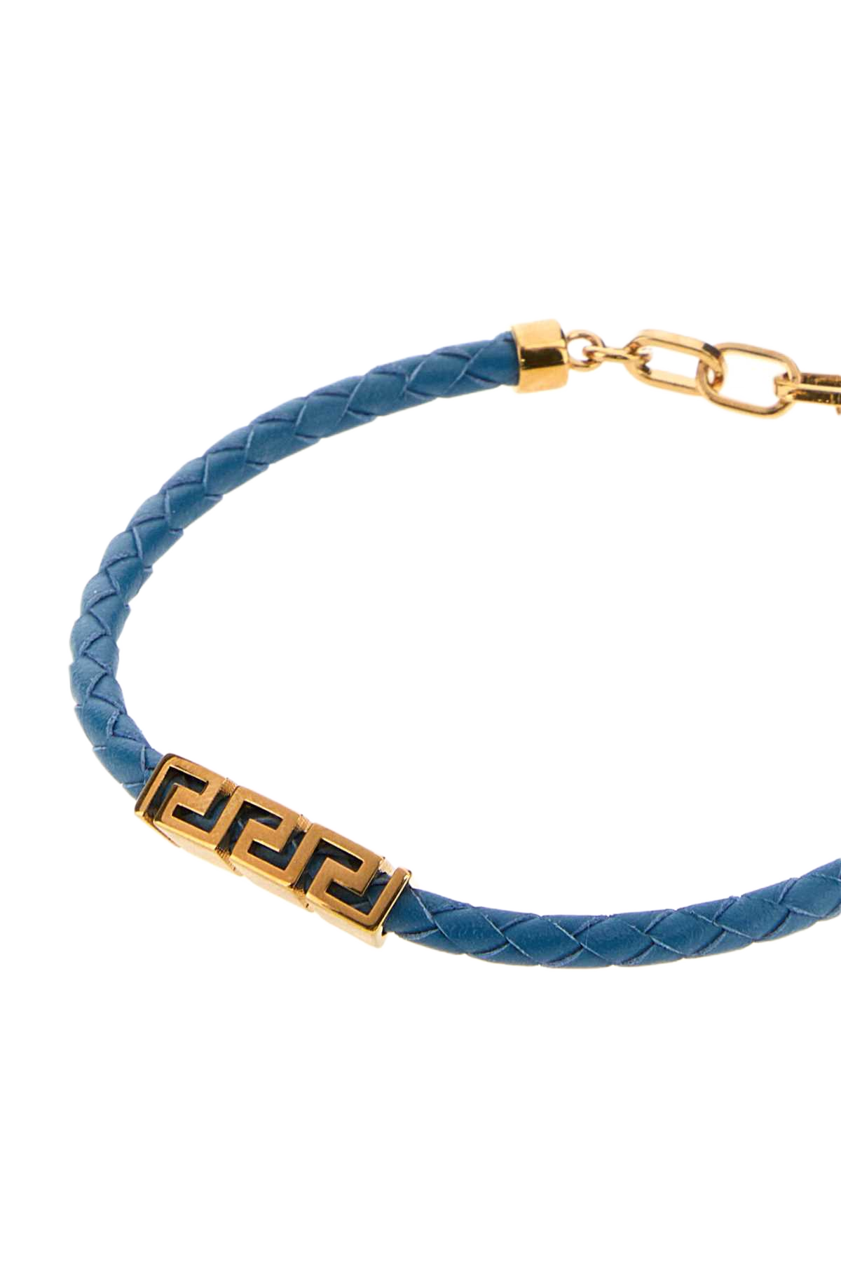 Light Blue Leather Bracelet Darktealversacegold Bracciali