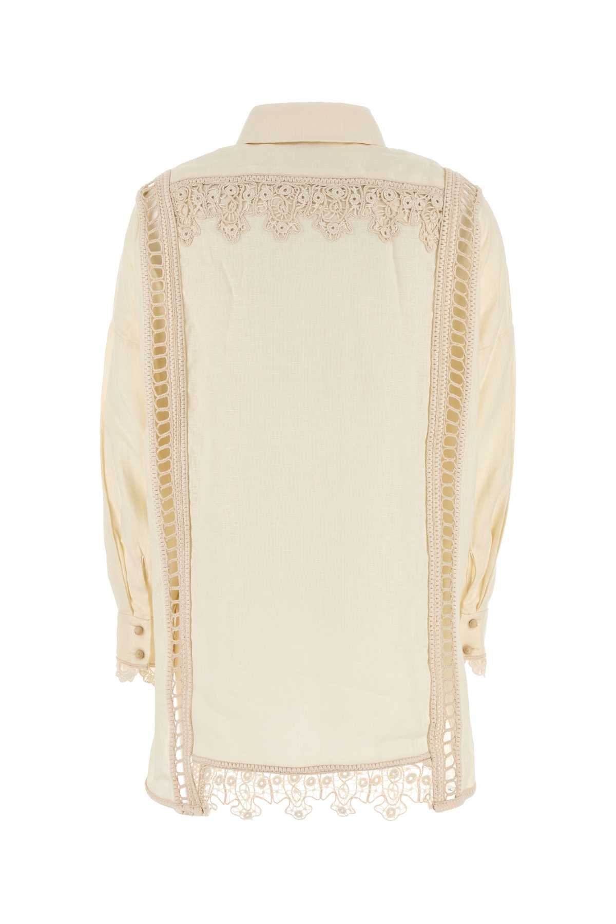 Cream Linen Illuminate Shirt Exterior: Camicie