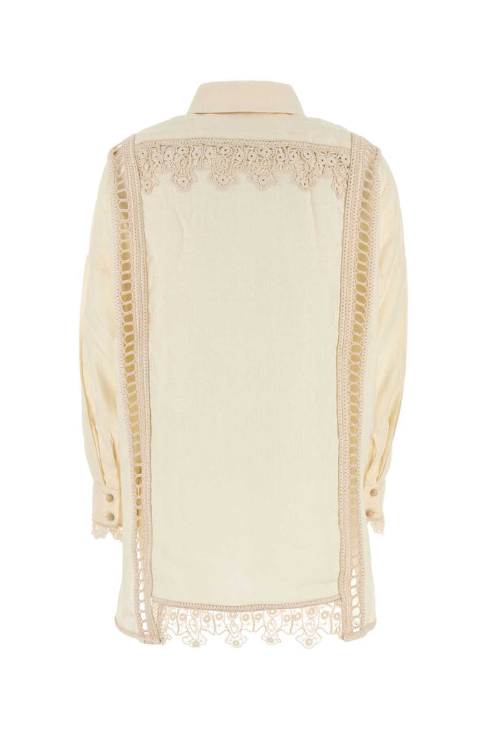 Cream Linen Illuminate Shirt Exterior: Camicie