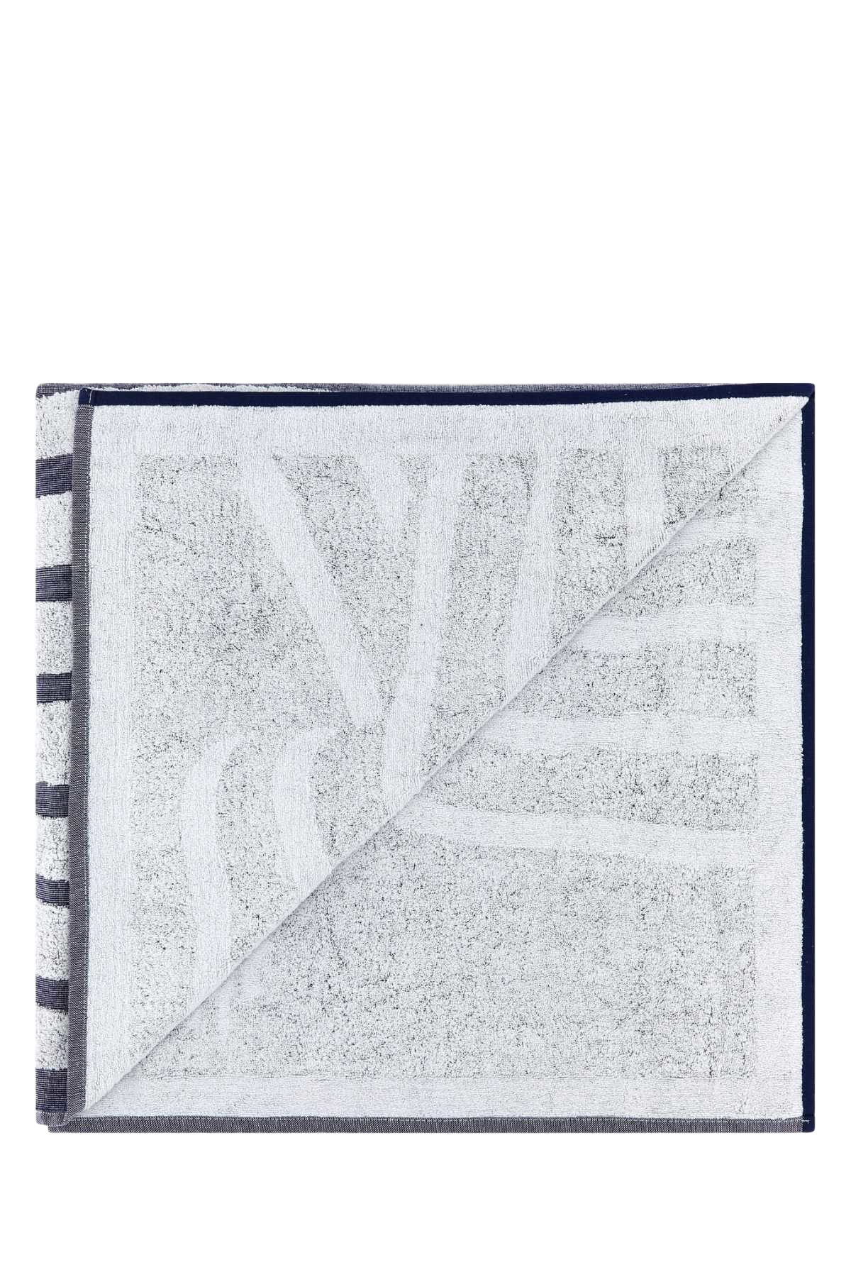 Embroidered Terry Fabric Beach Towel Whitenavy Exterior: Cotton Extra-oggettistica