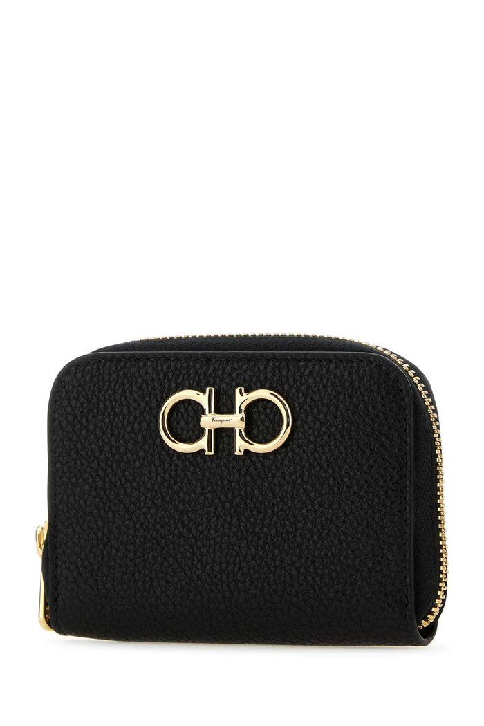 Black Leather Coin Case Nero Portafogli